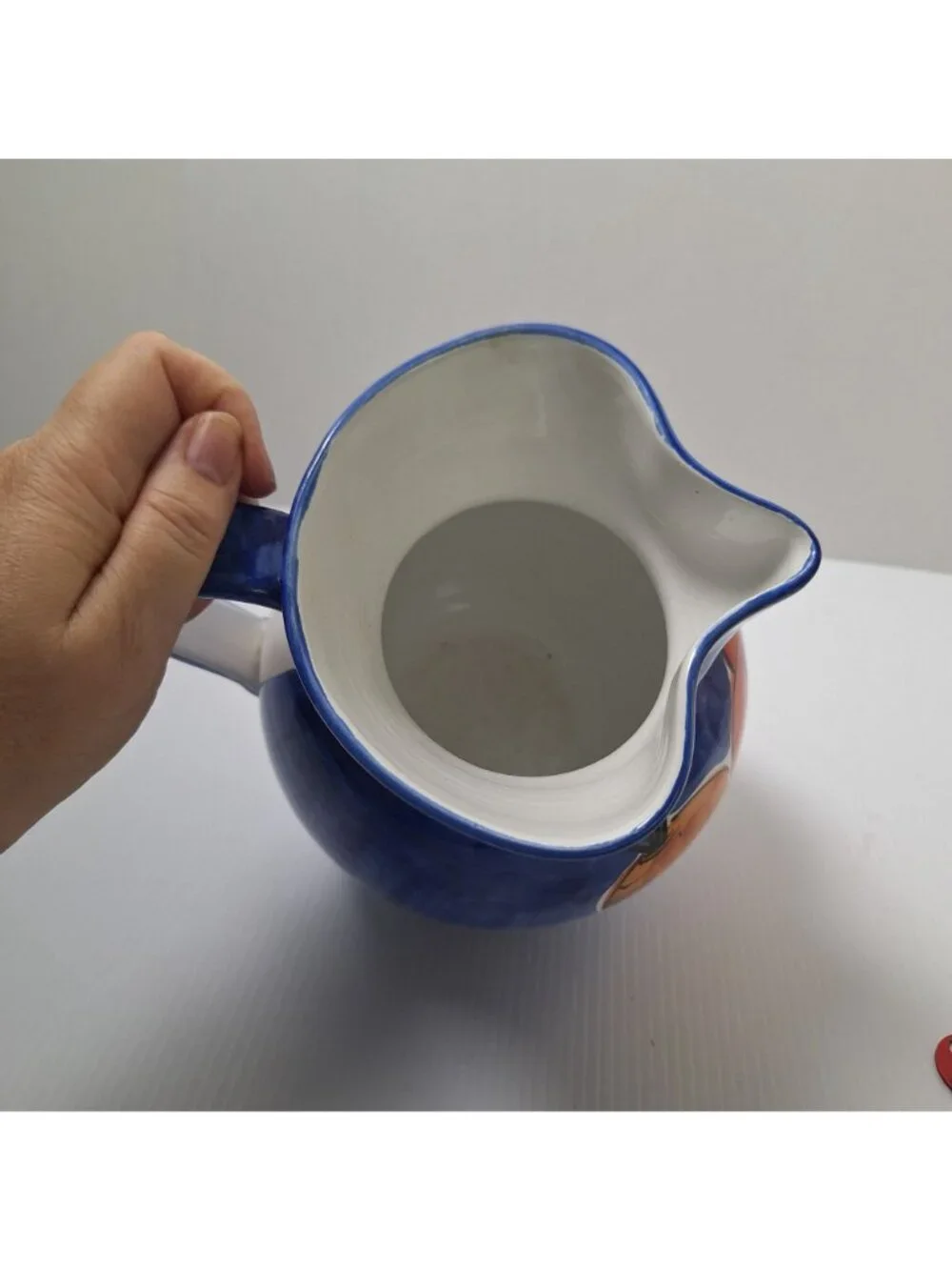 PIER 1 HANDPAINTED ITALIAN CERAMIC PITCHER/JUG VIBRANT COLORS VEGETABLE PATTERN